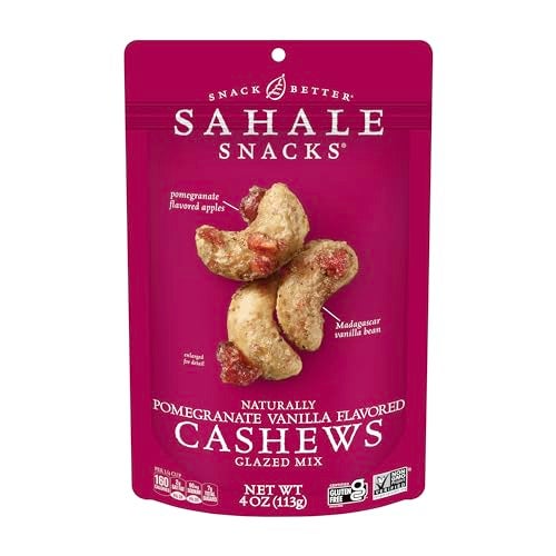 Sahale Snacks Pomegranate Vanilla Cashews 4 oz Pouches 6 Packs  DryRoasted Deluxe Mixed Nuts with Pomegranate Infused Apples  Madagascar Vanilla  NonGMO Kosher  Certified GlutenFree Snacks - Image 1