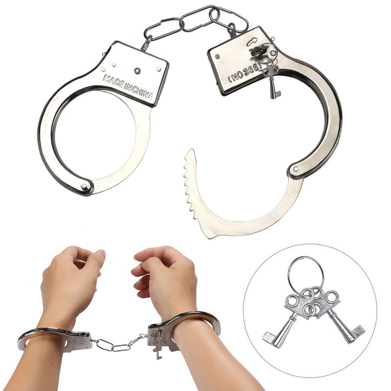 Beelittle Police Costume Accessories Hat Handcuffs Policeman Badge Cop Swat FBI Cosplay (Black 3) - Image 2