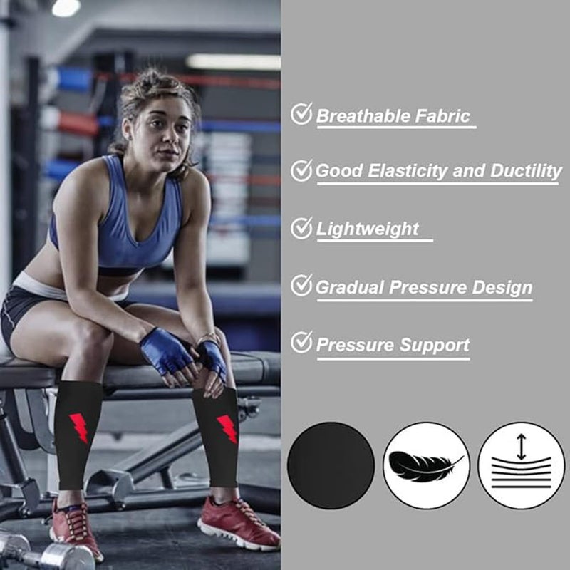 UROCK Calf Support Shin Brace Support - Shin Splints Compression Sleeves for Men & Women | Leg Compression for sports Gym Running Cycling Jogging Workout Pain Relief Injury (Black) - Image 3