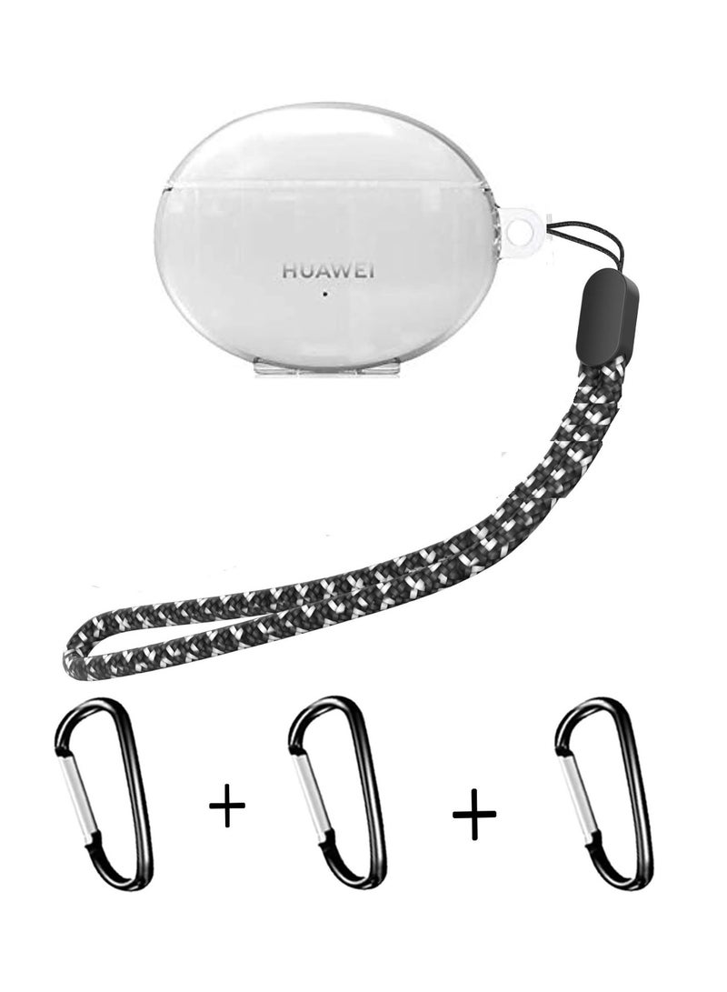 متوافق مع Huawei Freebuds 5i جراب شفاف ناعم من مادة TPU مقاوم للصدمات غطاء حماية كامل الجسم شفاف مع سلسلة مفاتيح مضاد للضياع (شفاف) - Image 1