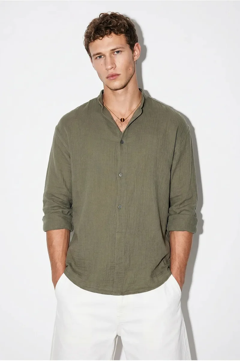 بيانكو لوتشي LUCCI Oversized Mandarin Collar Shirt