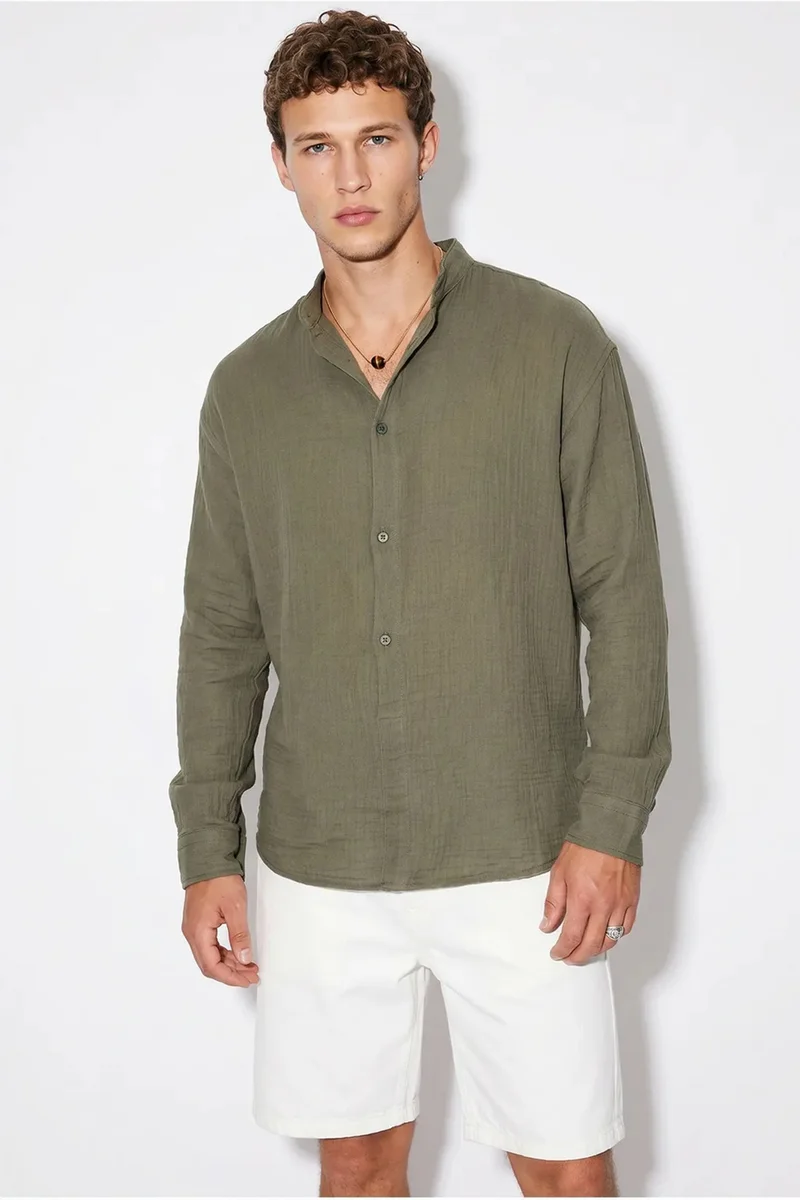 بيانكو لوتشي LUCCI Oversized Mandarin Collar Shirt
