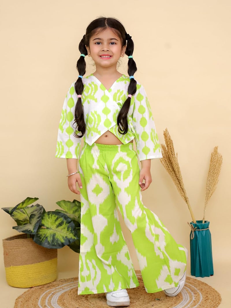 AJ DEZINES Kids Cotton Full Sleeve Green Co-ords Set for Girls - Casual Outfit | Vacation Wear |Beach Dress | Abstract Printed Top Pant for girls(G-CO-2031-GREEN-12-18M-16) - Image 2