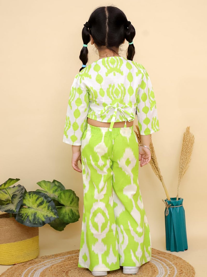 AJ DEZINES Kids Cotton Full Sleeve Green Co-ords Set for Girls - Casual Outfit | Vacation Wear |Beach Dress | Abstract Printed Top Pant for girls(G-CO-2031-GREEN-12-18M-16) - Image 3