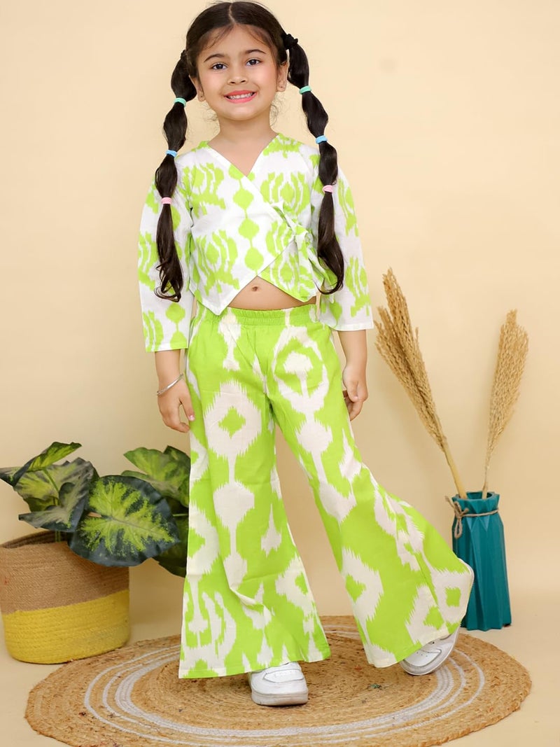 AJ DEZINES Kids Cotton Full Sleeve Green Co-ords Set for Girls - Casual Outfit | Vacation Wear |Beach Dress | Abstract Printed Top Pant for girls(G-CO-2031-GREEN-12-18M-16) - Image 5