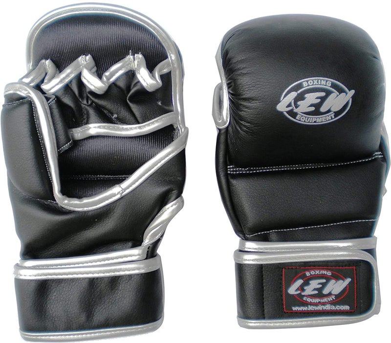 LEW Black/Sliver Super Star MMA Grappling Gloves (Black, S/M) - Image 1