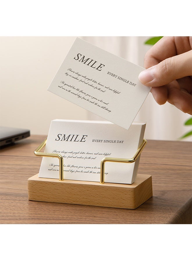 Desk Business Card Holder, Modern Business Card Organizer and Desk Accessories for Men and Women (Beech Wood with Gold Finish) - Image 2