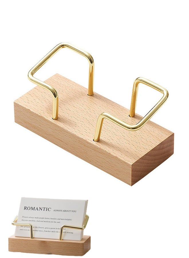 Desk Business Card Holder, Modern Business Card Organizer and Desk Accessories for Men and Women (Beech Wood with Gold Finish) - Image 1
