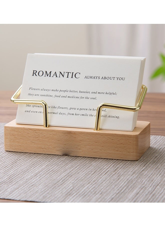 Desk Business Card Holder, Modern Business Card Organizer and Desk Accessories for Men and Women (Beech Wood with Gold Finish) - Image 3