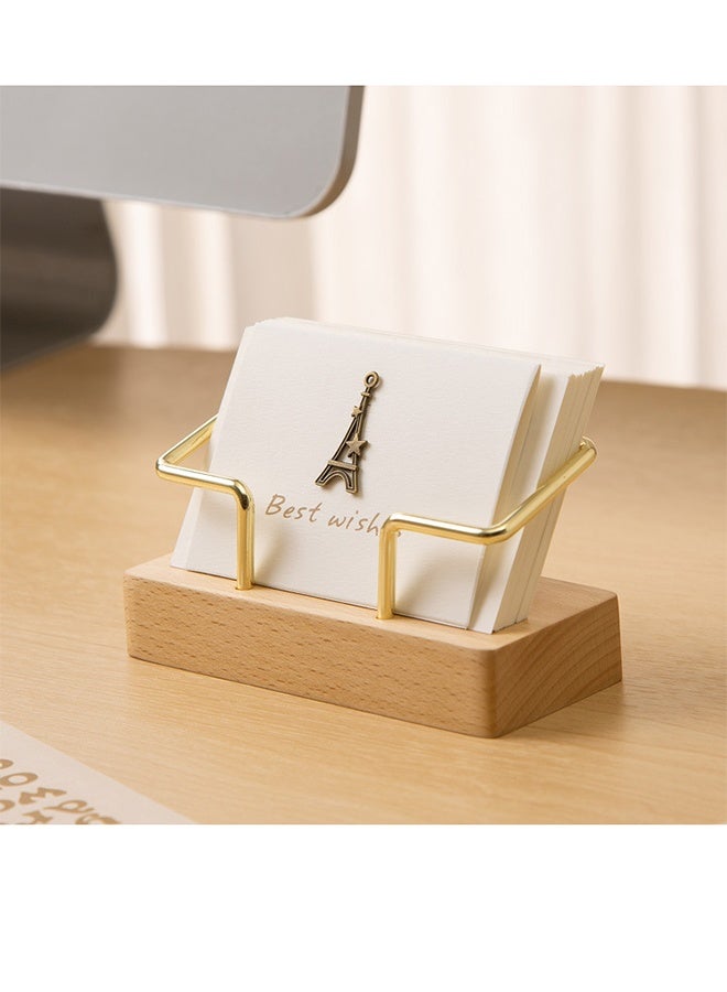 Desk Business Card Holder, Modern Business Card Organizer and Desk Accessories for Men and Women (Beech Wood with Gold Finish) - Image 4