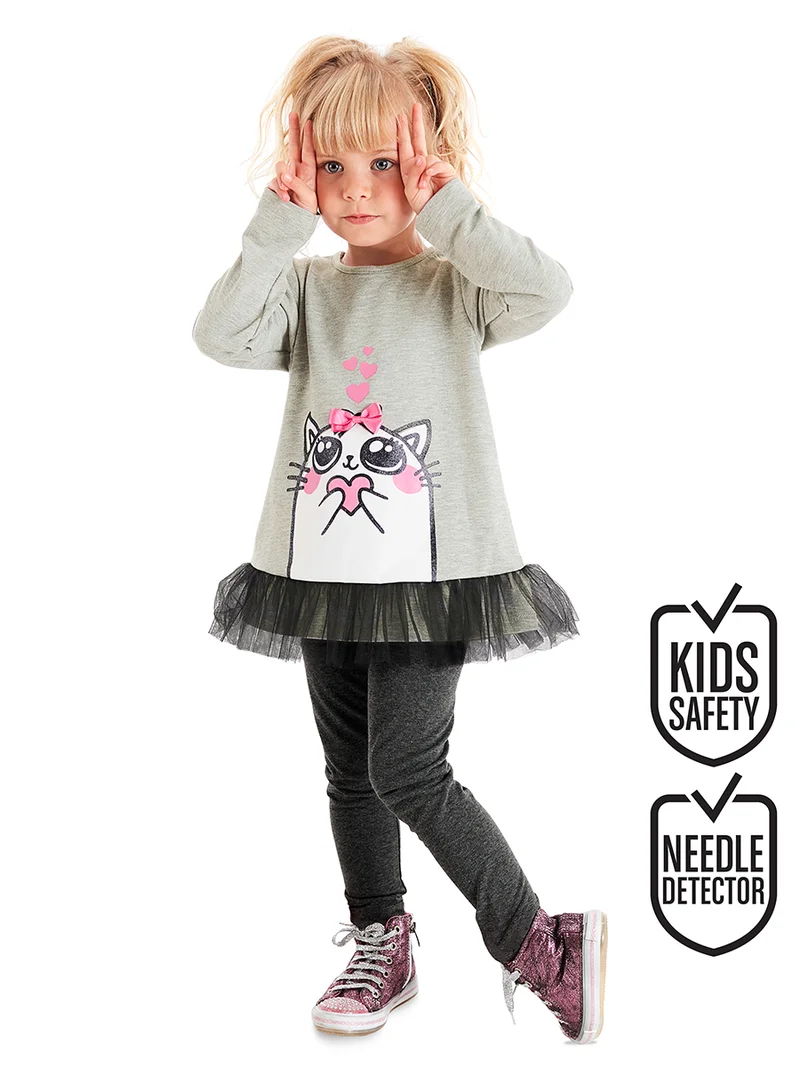 دينوكيدس طقم تونيك وسروال ضيق للبنات بتصميم قطة لطيفة