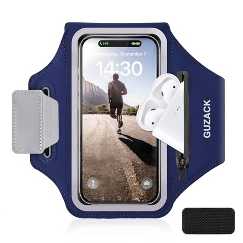 GUZACK Running Armband, Running Holder for iPhone 17 16 15 14 13 Pro Max Plus, Galaxy S25 S24 S23 Fit Up to 6.9 Inches, Gym Workouts Arm Band Case with Key Pockets & Card Slot, Navy Blue - Image 1