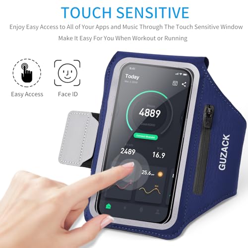 GUZACK Running Armband, Running Holder for iPhone 17 16 15 14 13 Pro Max Plus, Galaxy S25 S24 S23 Fit Up to 6.9 Inches, Gym Workouts Arm Band Case with Key Pockets & Card Slot, Navy Blue - Image 4