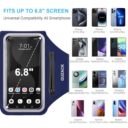 GUZACK Running Armband, Running Holder for iPhone 17 16 15 14 13 Pro Max Plus, Galaxy S25 S24 S23 Fit Up to 6.9 Inches, Gym Workouts Arm Band Case with Key Pockets & Card Slot, Navy Blue - Image 2