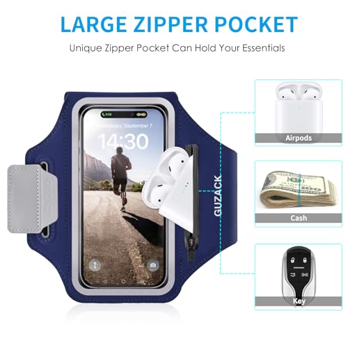 GUZACK Running Armband, Running Holder for iPhone 17 16 15 14 13 Pro Max Plus, Galaxy S25 S24 S23 Fit Up to 6.9 Inches, Gym Workouts Arm Band Case with Key Pockets & Card Slot, Navy Blue - Image 3