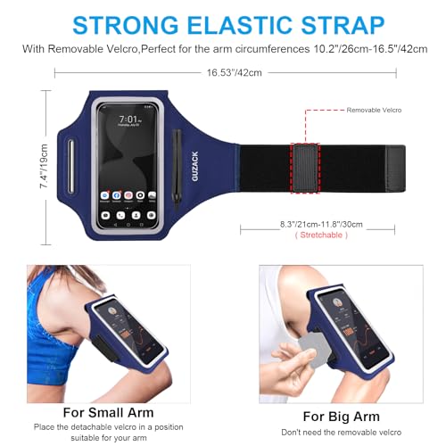 GUZACK Running Armband, Running Holder for iPhone 17 16 15 14 13 Pro Max Plus, Galaxy S25 S24 S23 Fit Up to 6.9 Inches, Gym Workouts Arm Band Case with Key Pockets & Card Slot, Navy Blue - Image 5