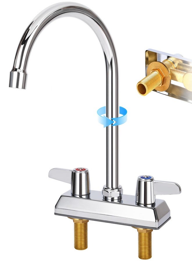 Bietor Commercial Bar Sink Faucet,4 Inch Center Deck Mount Utility Sink Faucet， 2 Hole Brass Constructed,Chrome Polished with 6" Gooseneck Spout and 90°Rotatable Dual Lever Handles. - Image 1