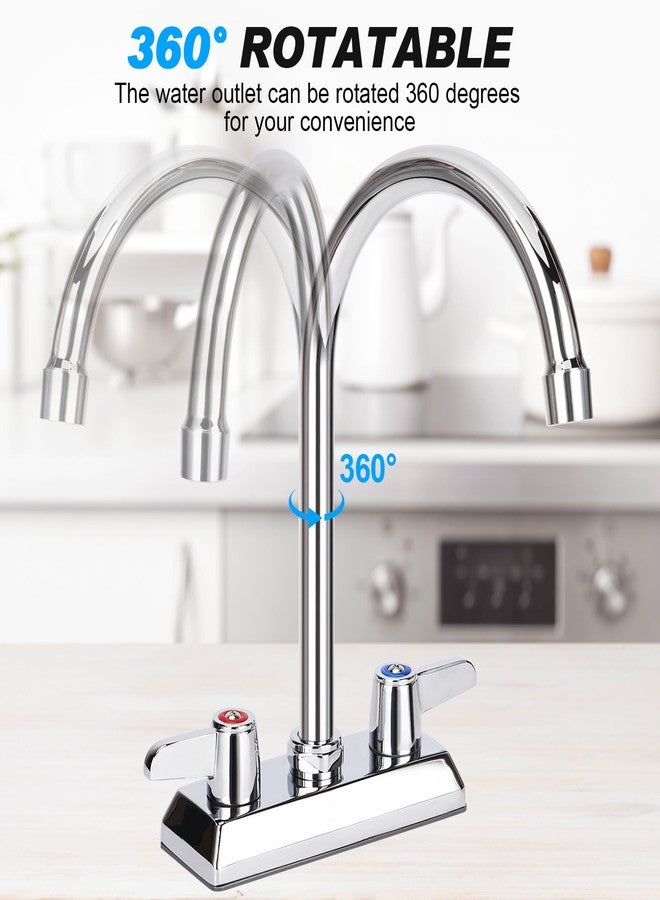 Bietor Commercial Bar Sink Faucet,4 Inch Center Deck Mount Utility Sink Faucet， 2 Hole Brass Constructed,Chrome Polished with 6" Gooseneck Spout and 90°Rotatable Dual Lever Handles. - Image 4