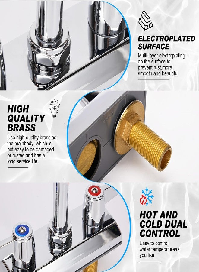 Bietor Commercial Bar Sink Faucet,4 Inch Center Deck Mount Utility Sink Faucet， 2 Hole Brass Constructed,Chrome Polished with 6" Gooseneck Spout and 90°Rotatable Dual Lever Handles. - Image 3