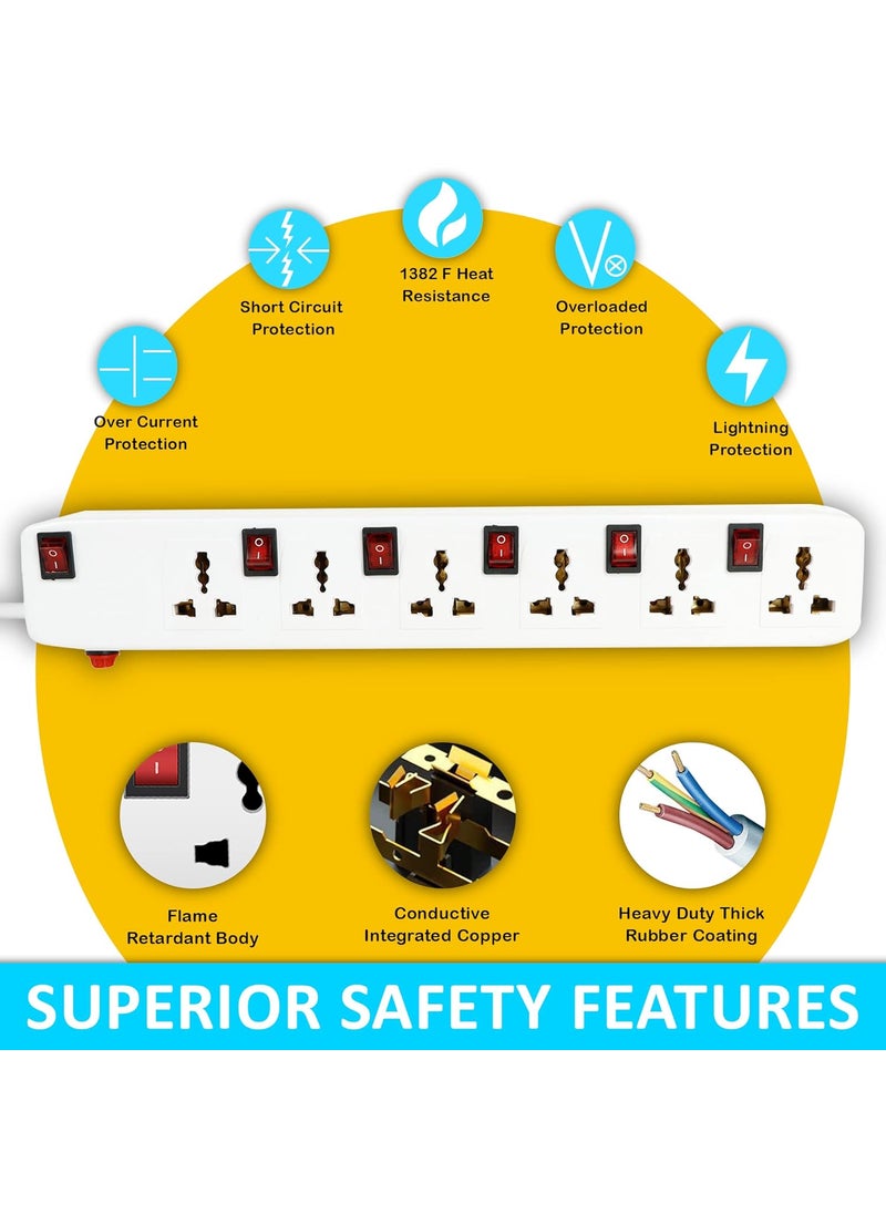 FEDUS FEDUS 5 Meter Long Extension Board Extension BoxSpike Guard 6 Socket 6 Switch Junction Box With SwitchExtension Cords CordSpike BusterExtension Board With Wire 6 Socket 6 Switch240 VoltsWhite  - Image 3