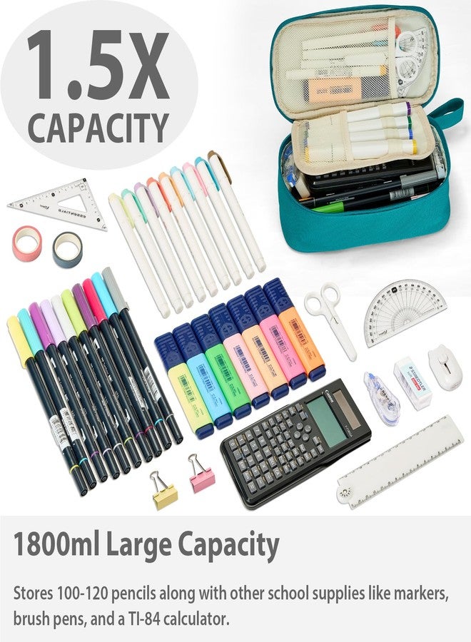SPACEMATE Pencil Case Pouch Box Bag School Supplies Girls Boys Kids, Cute Preppy Stuff Large Big Capacity Aesthetic Pen Organizer, Back to College Stationary, Teal, Standard Stlye, 1800ml - Image 2