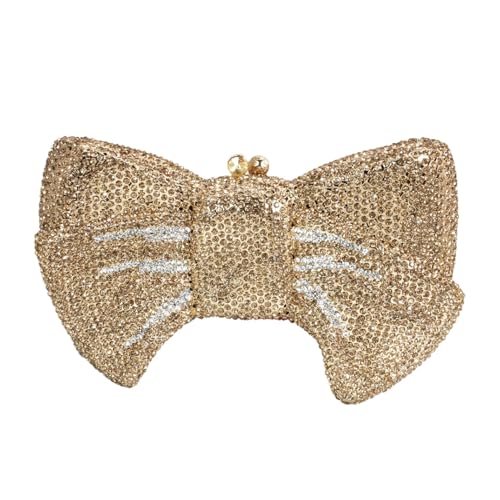 Tngan Women Luxury Bowknot Shaped Evening Clutch Sparkling Rhinestones Handbag for Banquet Wedding Party, Light Gold - Image 1