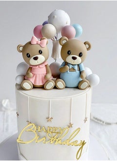 Generic Baby Shower Decorations Cake Toppers Set of 3 featuring a cute pink and blue teddy bear design and balloon toppers for gender reveal parties and birthdays  - Image 1