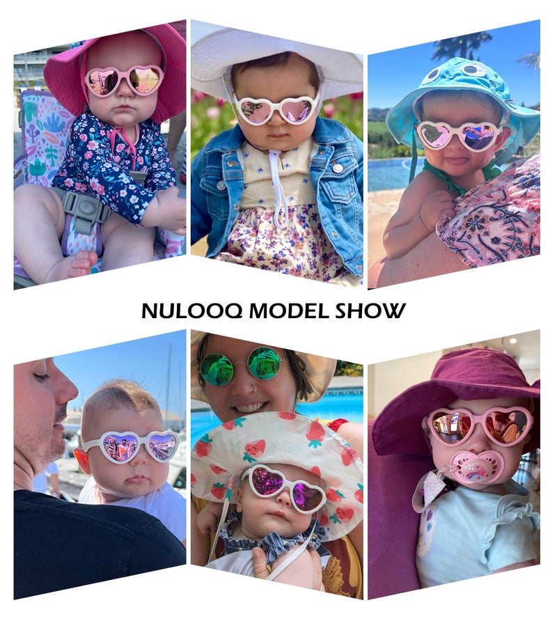 NULOOQ Flexible Heart Shaped Baby Polarized Sunglasses with Strap Adjustable Toddler & Infant Age 0-24 Months (Purple/Purple Mirrored) - Image 2