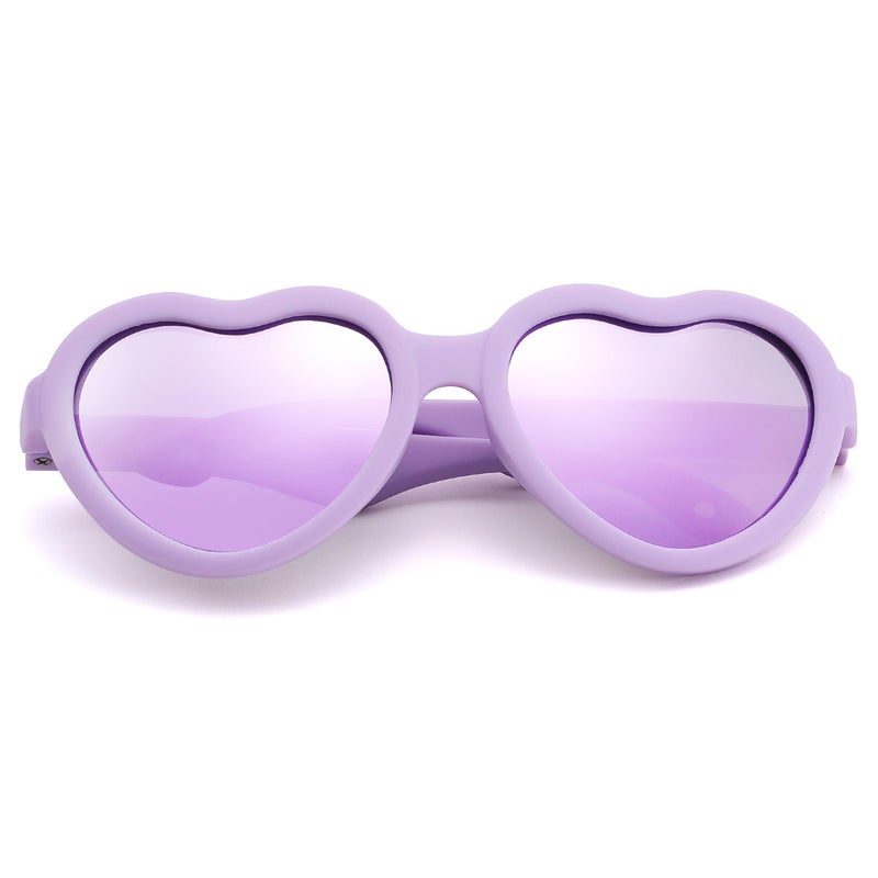 NULOOQ Flexible Heart Shaped Baby Polarized Sunglasses with Strap Adjustable Toddler & Infant Age 0-24 Months (Purple/Purple Mirrored) - Image 5