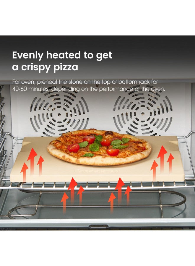 ROCKSHEAT Pizza Stone Baking & Grilling Stone, Perfect for Oven, BBQ and Grill. Innovative Double - faced Built - in 4 Handles Design (14" x 16" x 0.67" Rectangular)  - Image 4