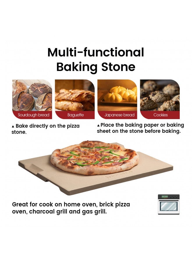 ROCKSHEAT Pizza Stone Baking & Grilling Stone, Perfect for Oven, BBQ and Grill. Innovative Double - faced Built - in 4 Handles Design (14" x 16" x 0.67" Rectangular)  - Image 3