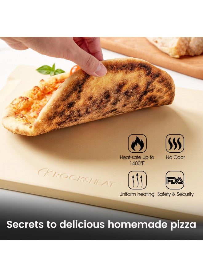 ROCKSHEAT Pizza Stone Baking & Grilling Stone, Perfect for Oven, BBQ and Grill. Innovative Double - faced Built - in 4 Handles Design (14" x 16" x 0.67" Rectangular)  - Image 2