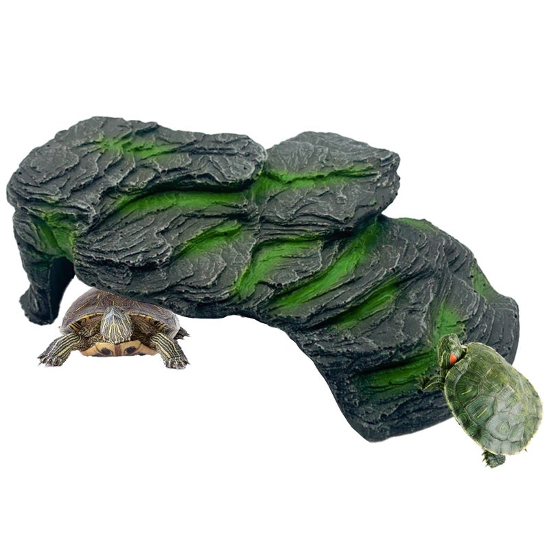 MUYG Resin Turtle Basking Platform,Turtles Rock Dock Climbing Ramp Cave Hideout Decor Reptile Terrariums Resting Terrace Stone Habitat Decoration for Small Lizards, Frogs, Snakes,Chameleon - Image 1