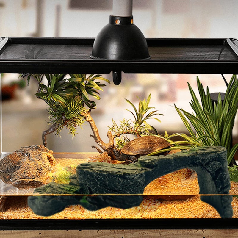 MUYG Resin Turtle Basking Platform,Turtles Rock Dock Climbing Ramp Cave Hideout Decor Reptile Terrariums Resting Terrace Stone Habitat Decoration for Small Lizards, Frogs, Snakes,Chameleon - Image 4