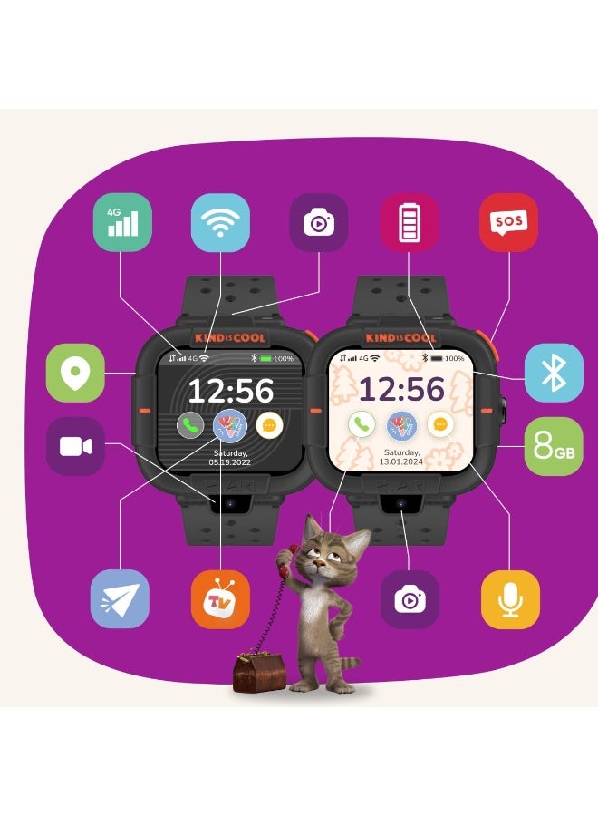 إيلاري هاتف Elari Kid Phone Masha and the Bear - ساعة ذكية للأطفال بتقنية 4G مع نظام تحديد المواقع العالمي (GPS) للأولاد والبنات، مكالمات صوتية ومرئية ثنائية الاتجاه، زر استغاثة، كاميرتان (أسود) - Image 3