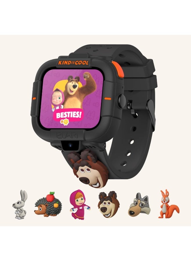 إيلاري هاتف Elari Kid Phone Masha and the Bear - ساعة ذكية للأطفال بتقنية 4G مع نظام تحديد المواقع العالمي (GPS) للأولاد والبنات، مكالمات صوتية ومرئية ثنائية الاتجاه، زر استغاثة، كاميرتان (أسود) - Image 1