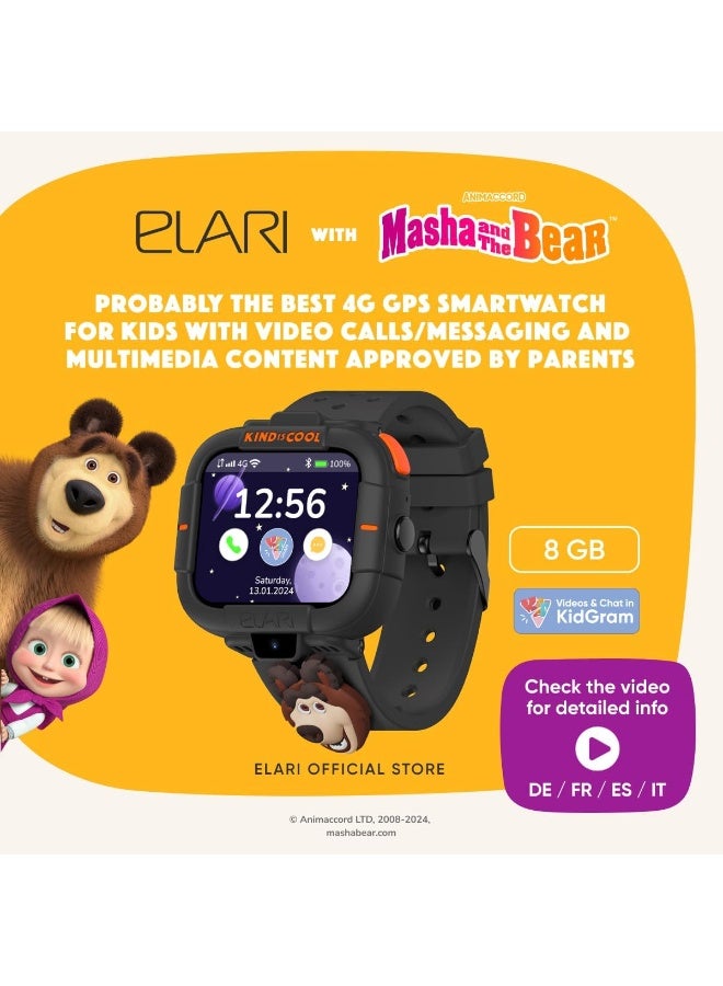 إيلاري هاتف Elari Kid Phone Masha and the Bear - ساعة ذكية للأطفال بتقنية 4G مع نظام تحديد المواقع العالمي (GPS) للأولاد والبنات، مكالمات صوتية ومرئية ثنائية الاتجاه، زر استغاثة، كاميرتان (أسود) - Image 2