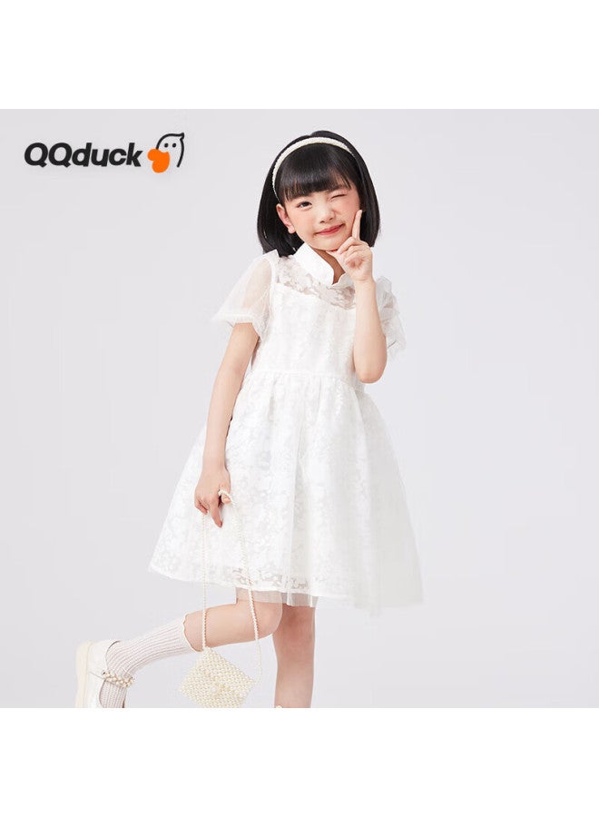Qq Duck Girls' Hanfu Dress Children's Princess Dress Ancient Style Collar Gauze Dress White; 160 - Image 2