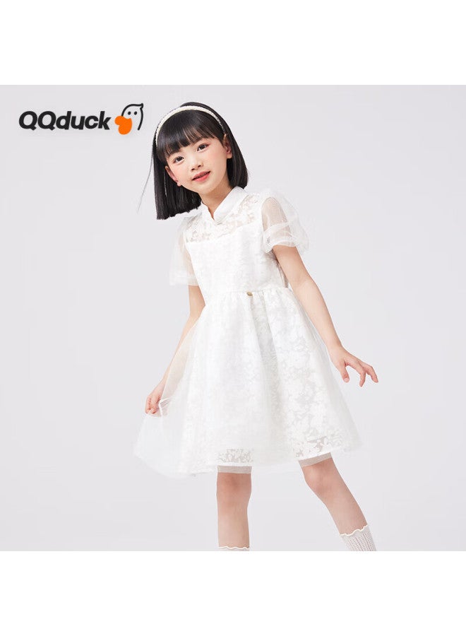 Qq Duck Girls' Hanfu Dress Children's Princess Dress Ancient Style Collar Gauze Dress White; 160 - Image 1