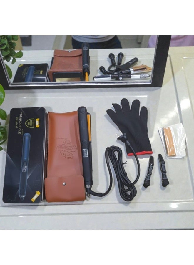 تورنيدو جولد مكواة فرد وتصفيف الشعر بجودة صالونات التجميل مع حرارة 980 درجة مئوية، مثالية للشعر المجعد والمفرود، تسخين سريع خلال 30 ثانية مزودة سلك دوار 360 درجة بقوة 50 وات الكوري بشاشة ديجتال - Image 5