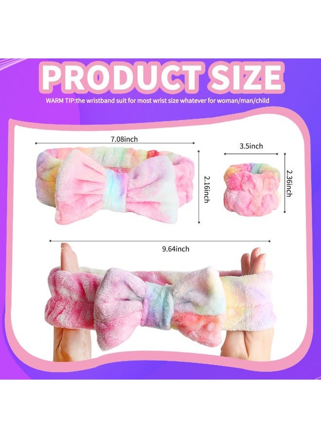 WSYUB Spa Headband and Wrist Bands, Makeup Headband and Wrist Towels for Washing Face, Fuzzy Bow Headbands, Soft Facial Head Bands, Shower Skincare Hair Sleepover Party Supplies - Image 2