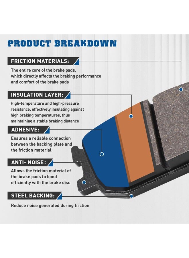 SOLLON Brake Pads Front and Rear for Honda VTX1300 VTX 1300 Retro/C/R/S 2003-2006, Shadow Sabre 1100 VT1100C2, Shadow 1100 VT1100 1995-2007, ACE 1100 VT1100T, VTX 1300S Retro/C/R/T 2003-2013 - Image 4