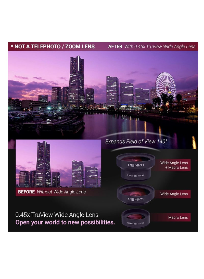 Xenvo - Xenvo pro lens kit for iPhone and android macro and wide angle lens with led light and travel case black - Image 1