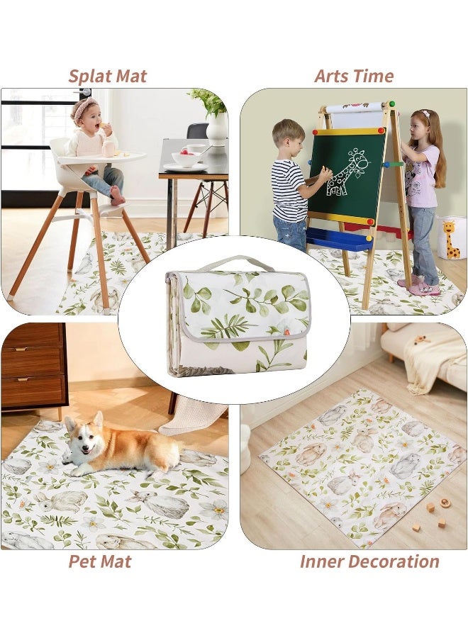 انسولار Insular Baby Splat Mat for Under High Chair/Arts/Crafts, Anti Slip and Waterproof Splash Mat for Floor, Portable Picnic Mat, 51x51 Inch, Rabbit - Image 3