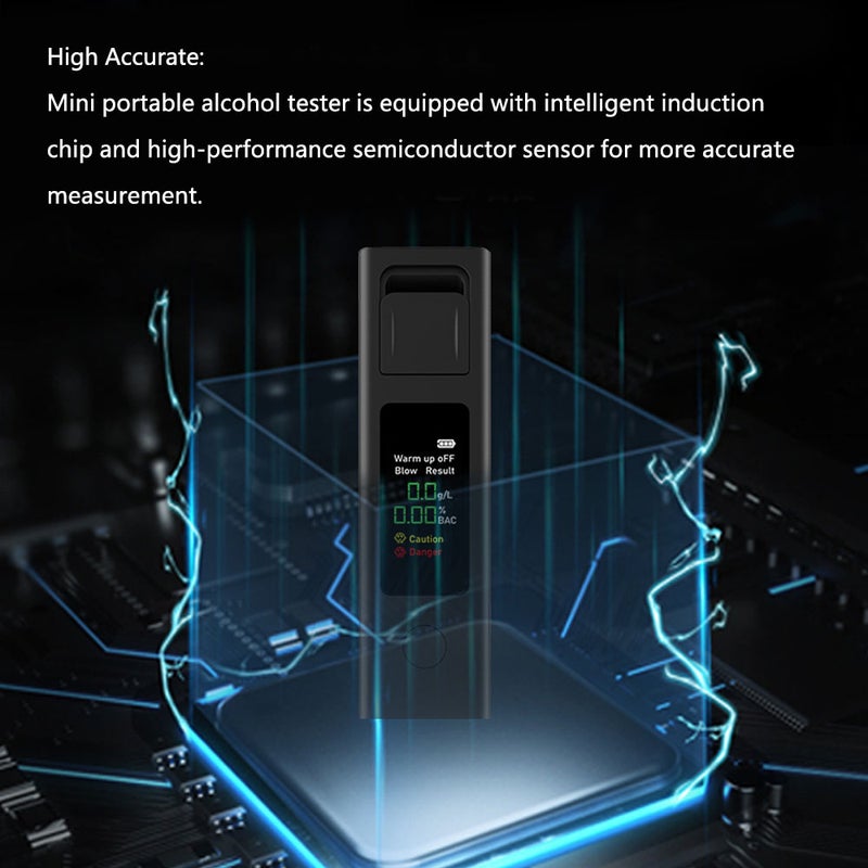 Mini Alcohol Tester Portable High Accuracy Breathalyzer Non-Contacting Alcohol Detector USB Rechargeable with Digital Display Alarm Function - Image 3