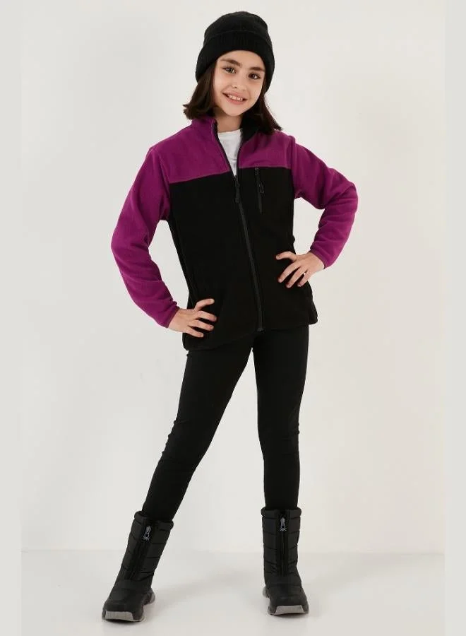 ليلا ليلا سويت شيرت قطبي للأطفال بياقة واقف وسحاب وجيوب بتصميم كتل ألوان