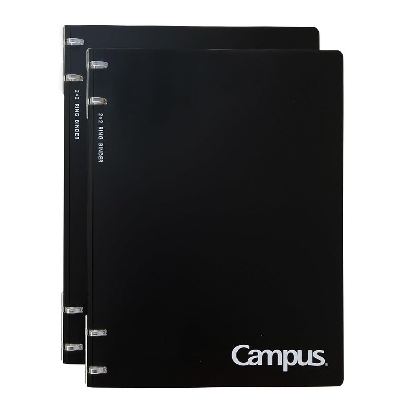 KOKUYO Campus Refillable Notebook, 2 Pack B5 2x2 Slim Ring Binder Notebook with Customizable Title Page, 40 Sheets Capacity. Suitable for 26 Holes Loose Leaf Paper, Black (AML-NP704DX2) - Image 1