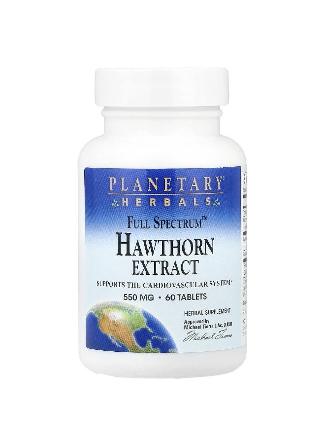 PLANETARY HERBALS Planetary Herbals, Full Spectrum™ Hawthorn Extract, 550 mg, 60 Tablets  - Image 1