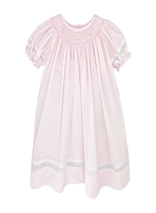 Petit Ami Baby Girls’ Smocked Daygown with Voile Insert, 18 Months, Pink - Image 1