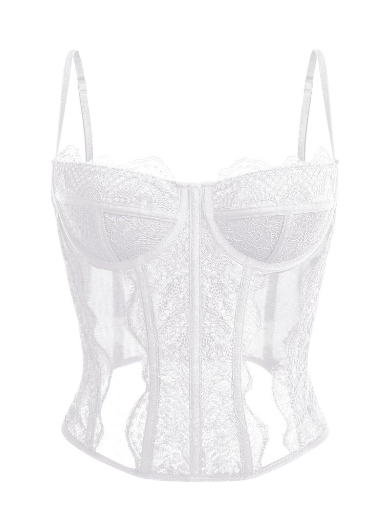 Dealmore Corset Tops For Women Going Out Lace Mesh Date Night Fall Fashion Outfits Clothes Crop Cute Party Strap Tank White Large - Image 1
